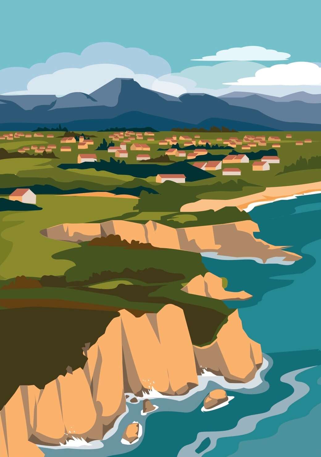 Affiche des falaises d'Abbadia à Hendaye sur la côte basque.