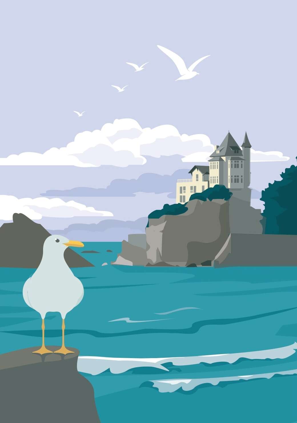 Affiche de l'Hôtel Le Gamaritz face à la plage du Port-Vieux à Biarritz.