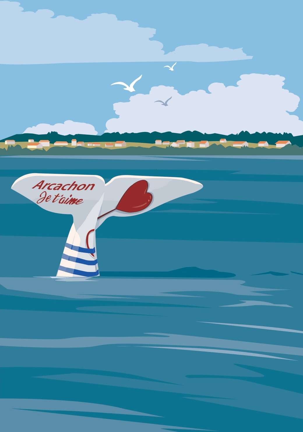 Affiche de la sculpture de La Baleine, œuvre emblématique sur le Bassin d'Arcachon.
