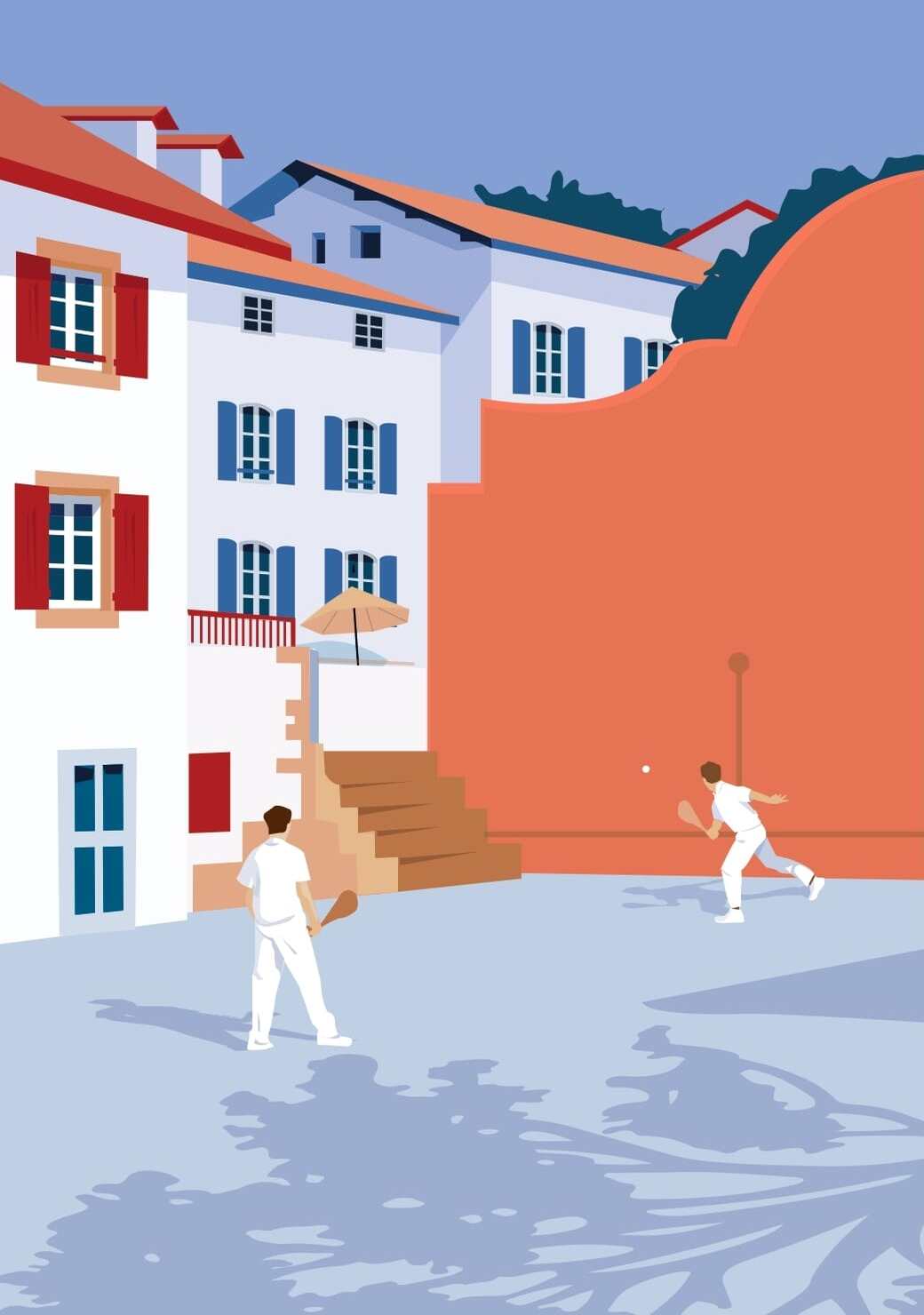 Affiche de la pala, sport traditionnel de pelote basque, au Pays Basque.