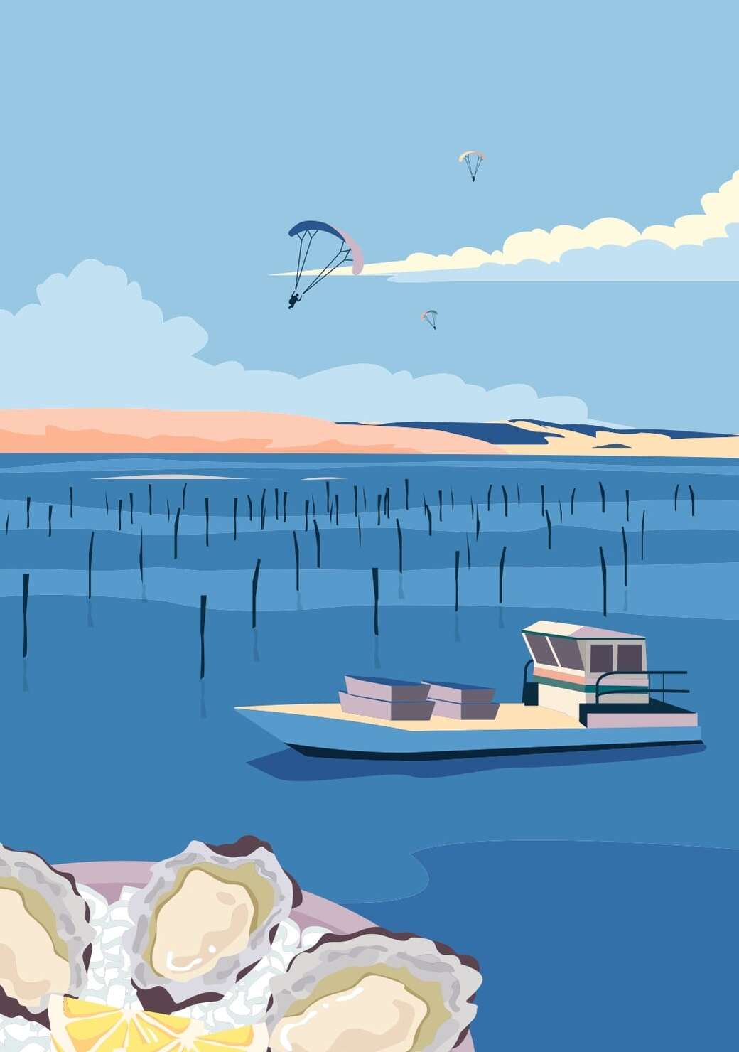 Affiche d'une vue sur un parc ostréicole du Bassin d'Arcachon.