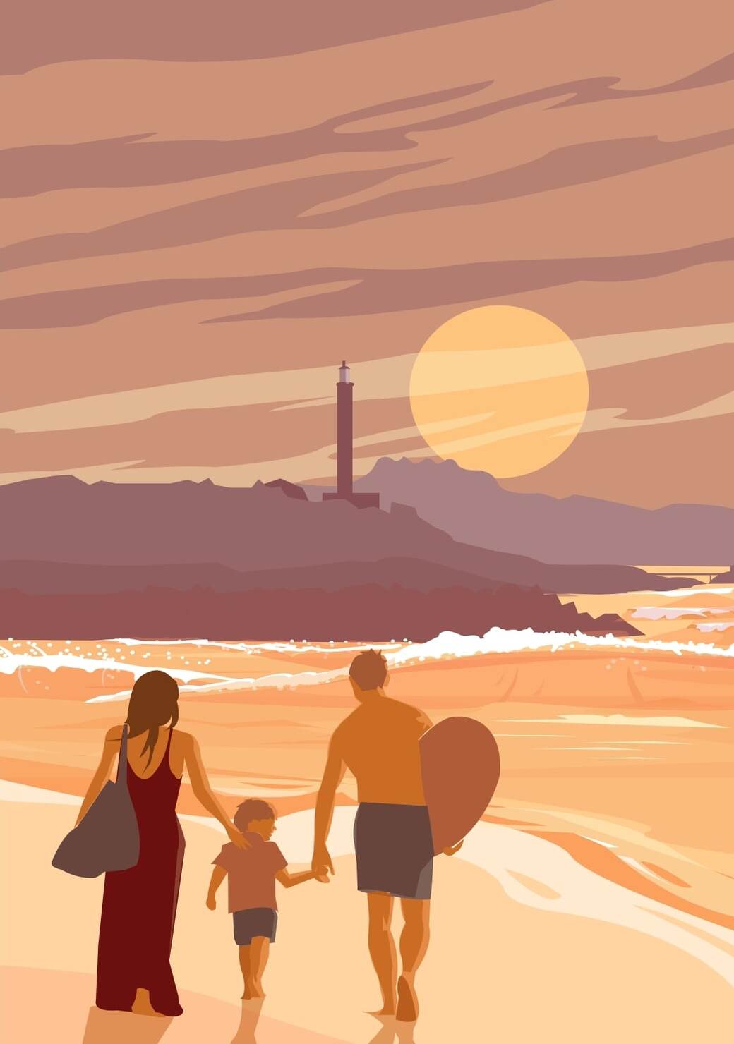 Affiche du phare de Biarritz avec une vue sur la plage au Pays Basque.