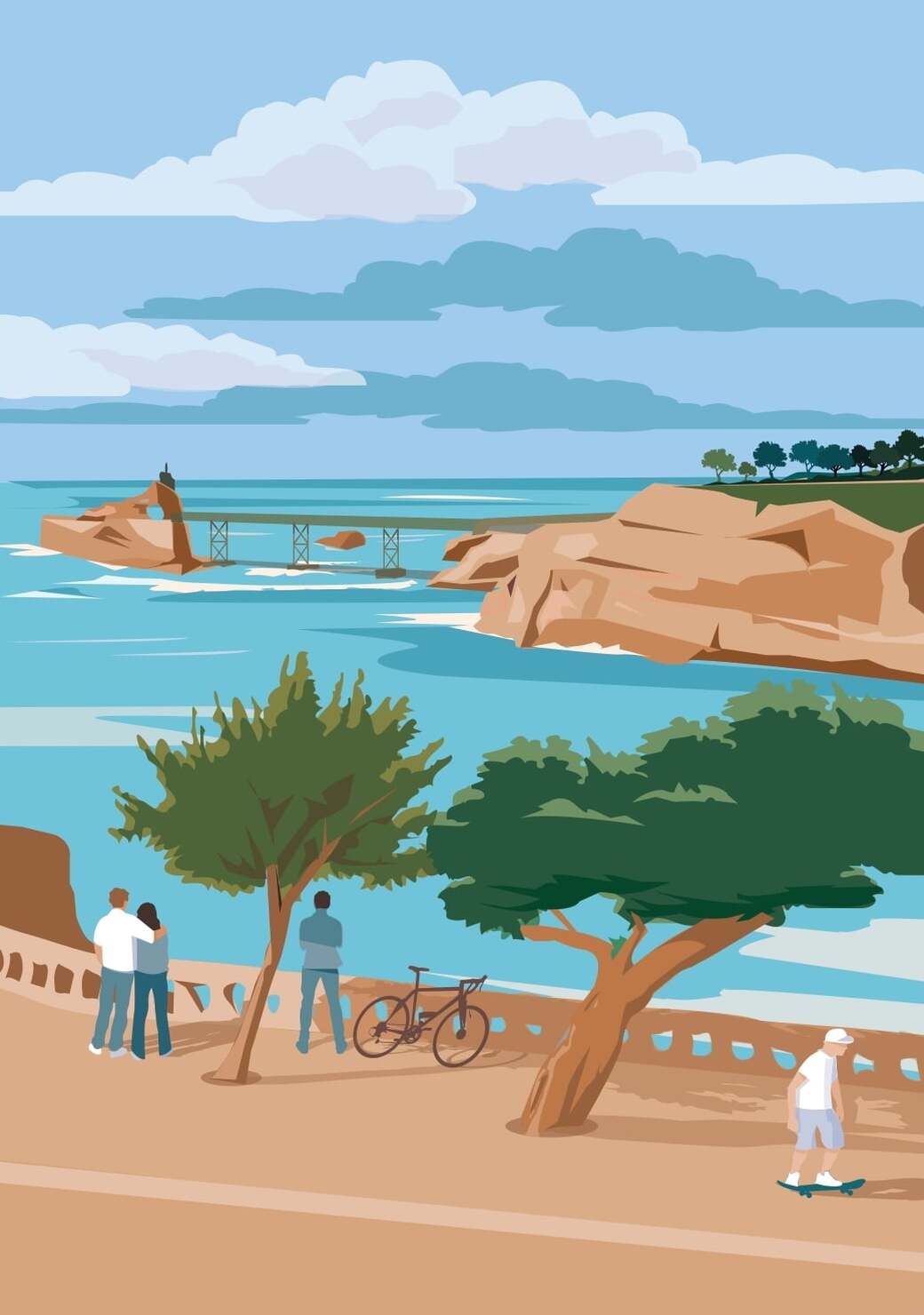 Affiche du Rocher de la Vierge à Biarritz, site emblématique de la côte basque.