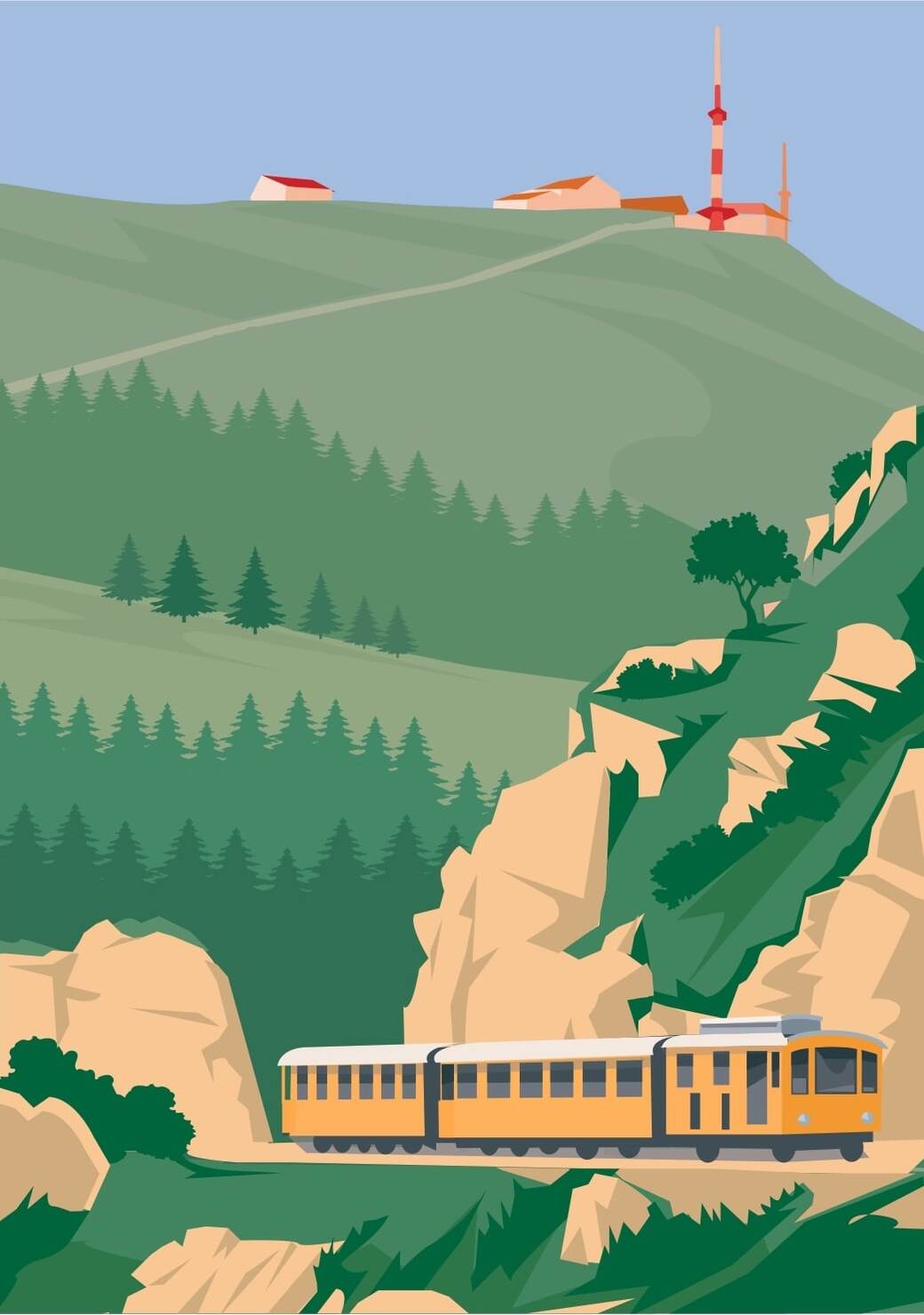 Affiche du train de la Rhune, célèbre train à crémaillère, au Pays Basque.