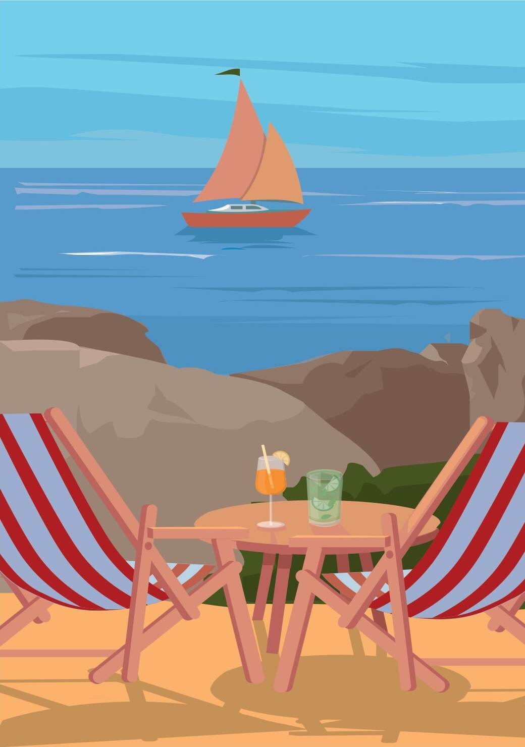 Affiche d'un transat sur une plage du Pays Basque