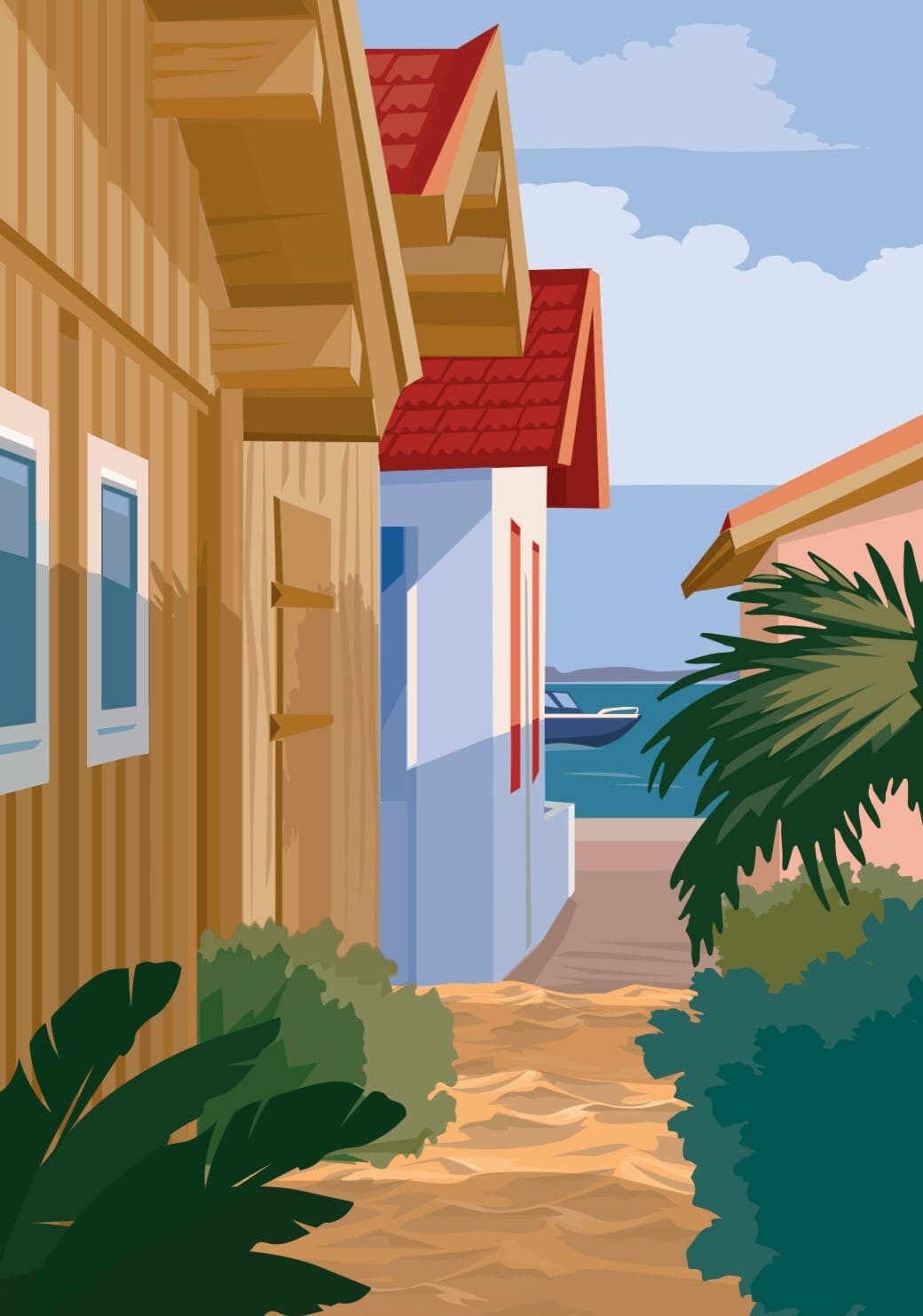 Affiche du village de l'Herbe, avec ses cabanes ostréicoles sur le Bassin d'Arcachon.