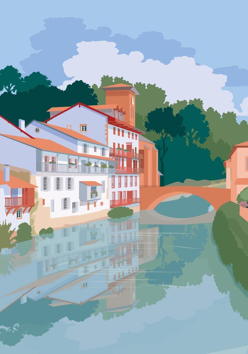 Affiche du village médiéval de Saint-Jean-Pied-de-Port, sur le chemin de Compostelle.